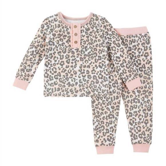 NEW MUDPIE girl's leopard pajama set in pink - Picture 1 of 1